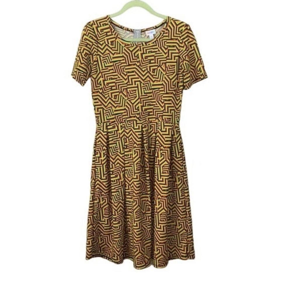 L Dress Jamaican African Flare Pockets Colorful Tribal LuLaRoe Amelia NWT